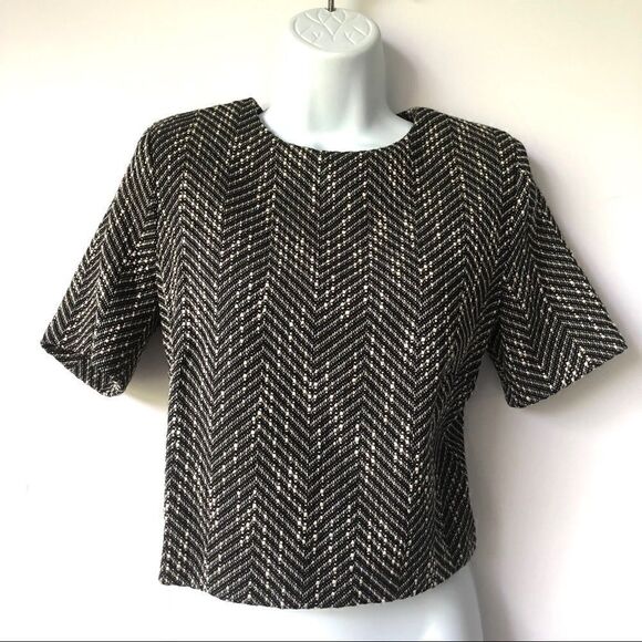 ASOS CROP TWEED SHORT SLEEVE TOP - Picture 1 of 8